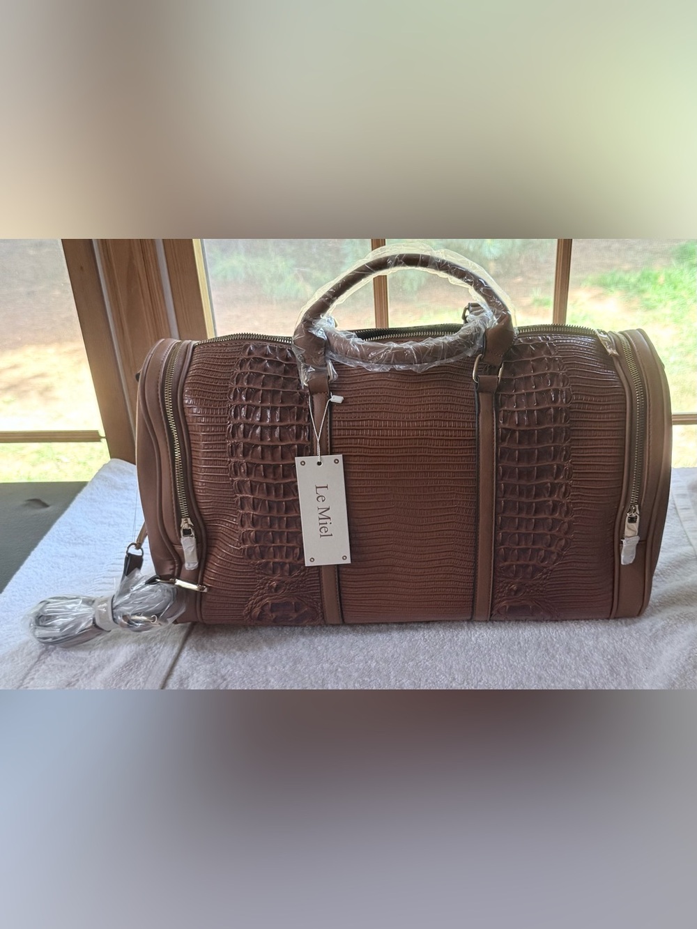 Le Miel Croc-Embossed Brown Satchel